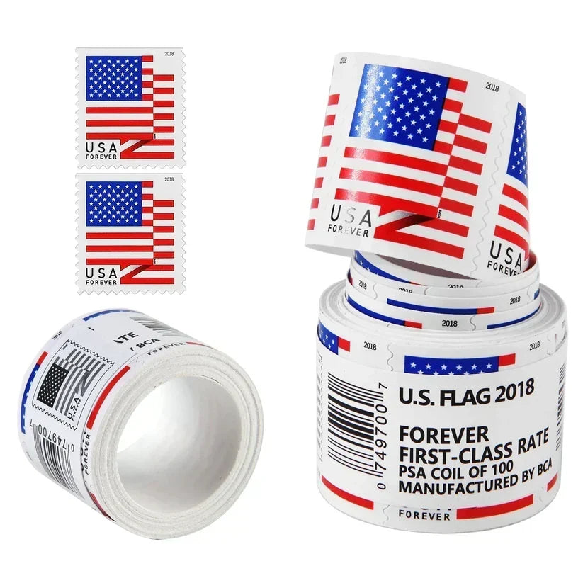 2018 USA Flag Forever Stamps Dynamic American Flag Artwork, 100+ Coils