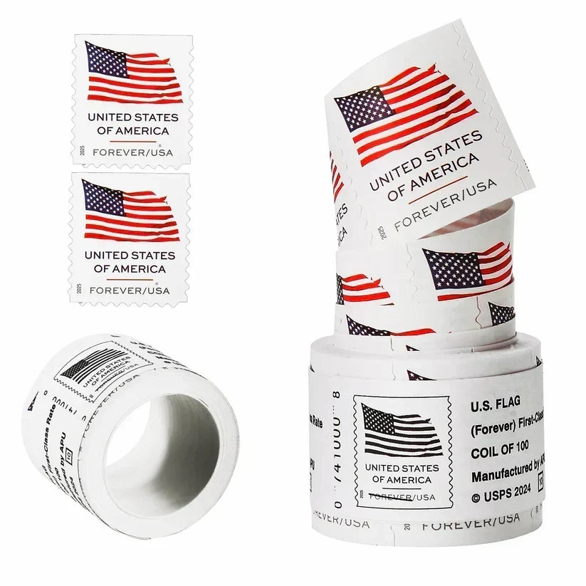 2025 USA Flag Forever Stamps Patriotic Stars & Stripes, 100–1,000 Roll